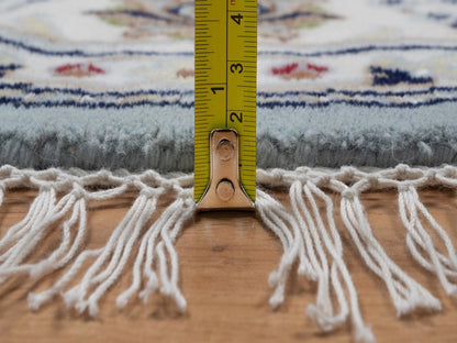 Blue 5'2" x 5'2" Fine Oriental Hand knotted Wool/Silk Rug - Sku: O092029