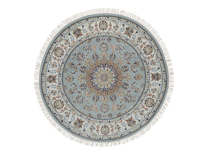 Blue 5'2" x 5'3" Fine Oriental Hand knotted Wool/Silk Rug - Sku: O092030