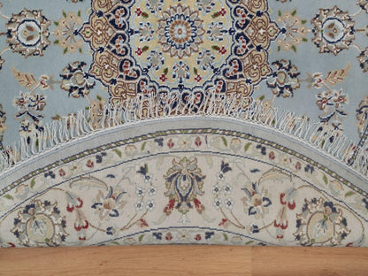 Blue 5'2" x 5'3" Fine Oriental Hand knotted Wool/Silk Rug - Sku: O092030