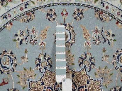 Blue 5'2" x 5'3" Fine Oriental Hand knotted Wool/Silk Rug - Sku: O092030