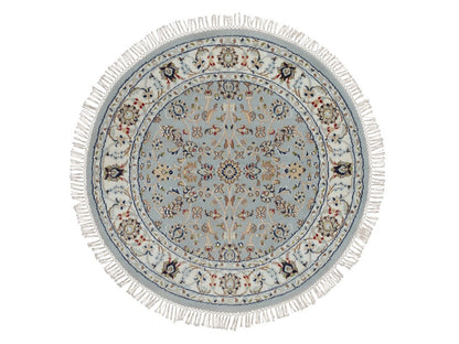 Blue 3'4" x 3'4" Fine Oriental Hand knotted Wool/Silk Rug - Sku: O092032