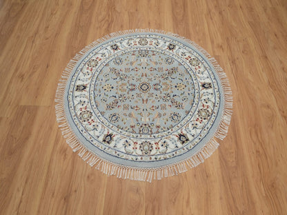 Blue 3'4" x 3'4" Fine Oriental Hand knotted Wool/Silk Rug - Sku: O092032