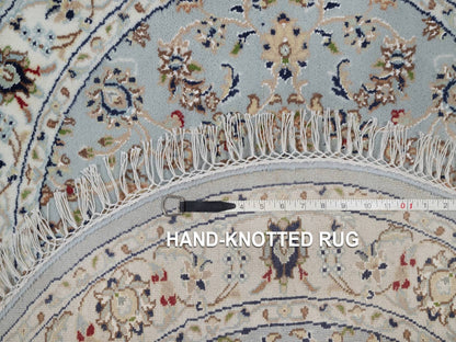 Blue 3'4" x 3'4" Fine Oriental Hand knotted Wool/Silk Rug - Sku: O092032