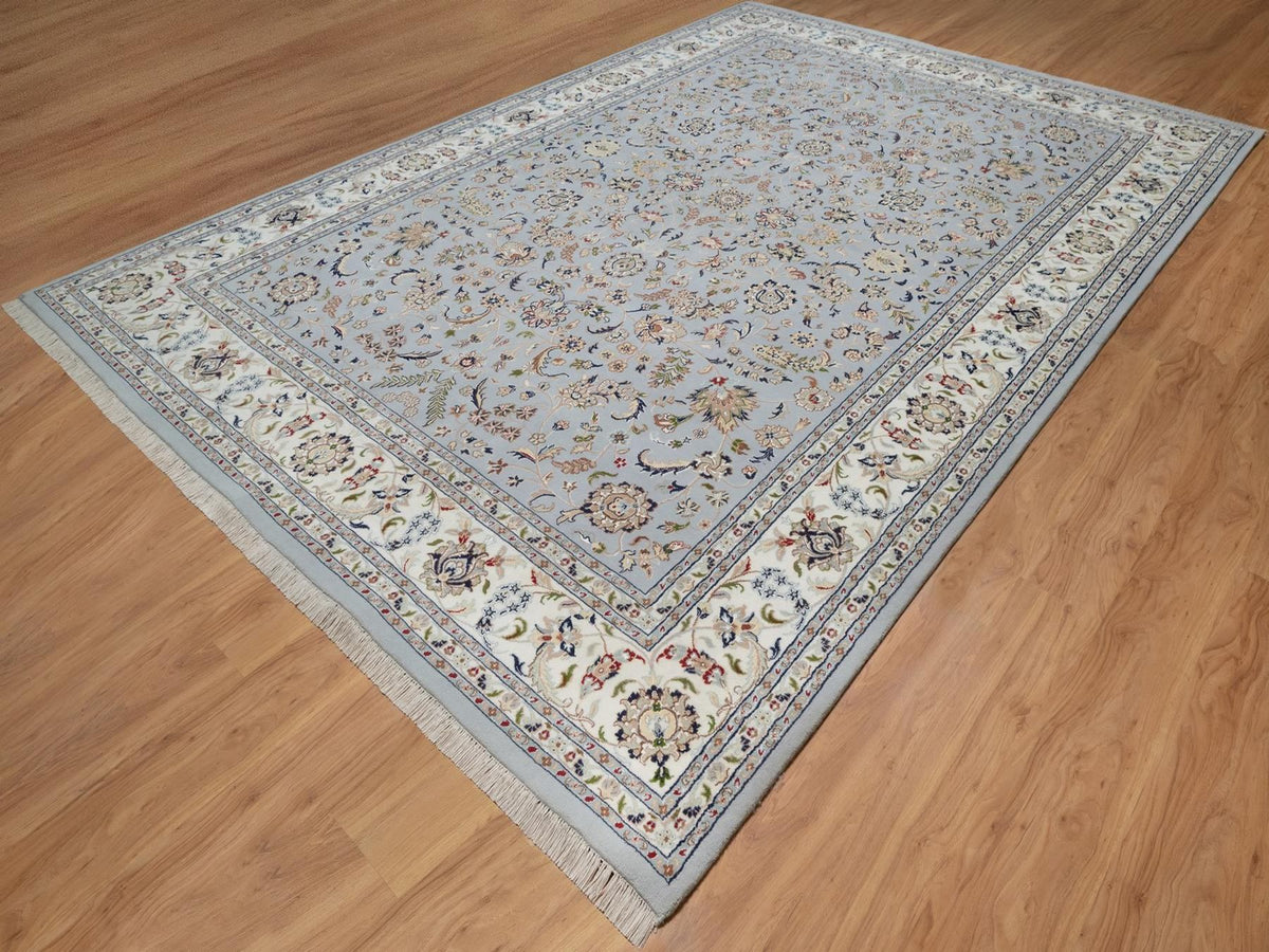 Nain Fine Oriental hand-knotted wool/silk rug in Blue & Ivory, 9'9" x 14'4" — SKU O092035 (view 3)