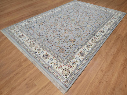 Nain Fine Oriental hand-knotted wool/silk rug in Blue & Ivory, 9'9" x 14'4" — SKU O092035 (view 3)
