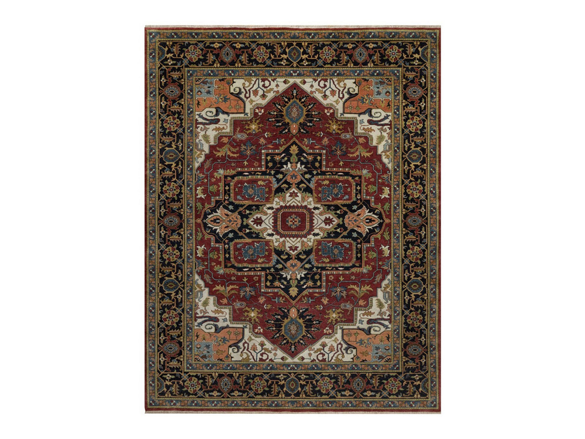 Heriz Heriz hand-knotted wool rug in Red & Navy Blue, 7'10" x 10'2" — SKU O092038