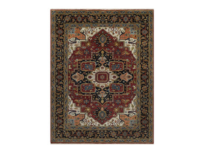 Heriz Heriz hand-knotted wool rug in Red & Navy Blue, 7'10" x 10'2" — SKU O092038