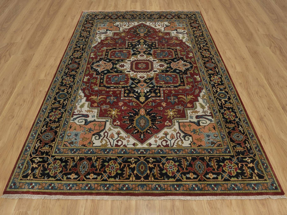 Heriz Heriz hand-knotted wool rug in Red & Navy Blue, 7'10" x 10'2" — SKU O092038 (view 2)