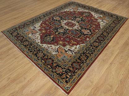 Heriz Heriz hand-knotted wool rug in Red & Navy Blue, 7'10" x 10'2" — SKU O092038 (view 3)