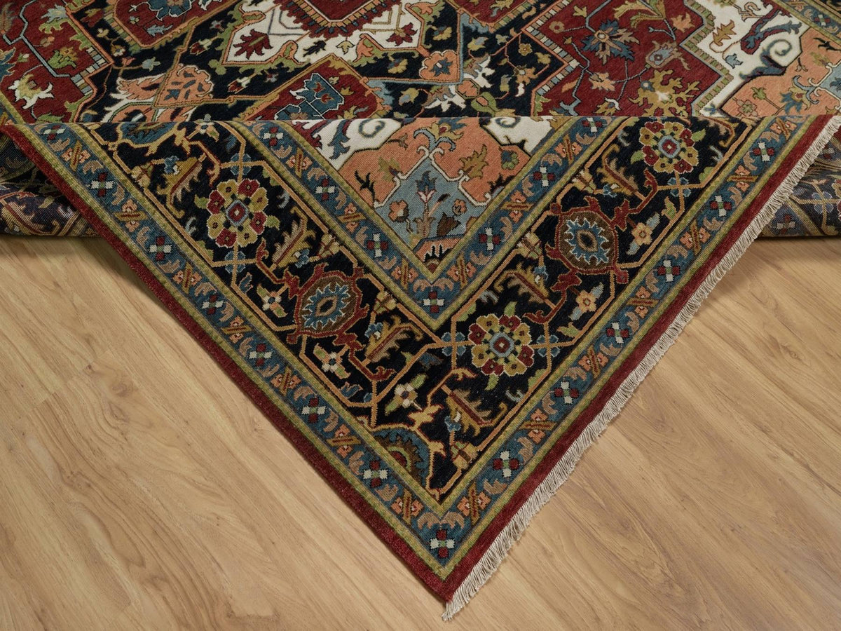 Heriz Heriz hand-knotted wool rug in Red & Navy Blue, 7'10" x 10'2" — SKU O092038 (view 6)