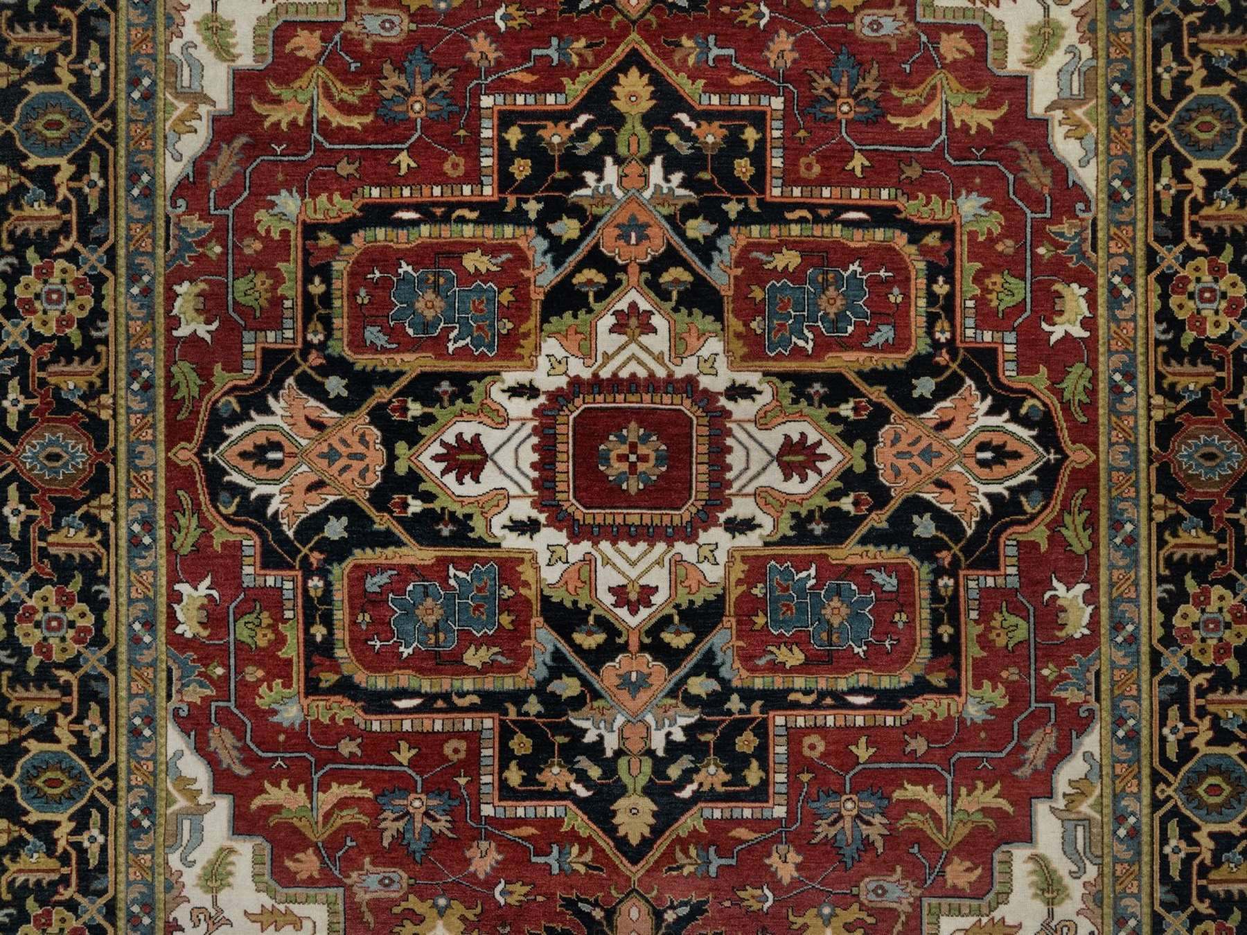 Heriz Heriz hand-knotted wool rug in Red & Navy Blue, 7'10" x 10'2" — SKU O092038 (view 8)