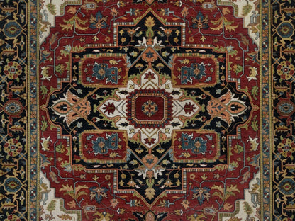 Heriz Heriz hand-knotted wool rug in Red & Navy Blue, 7'10" x 10'2" — SKU O092038 (view 8)
