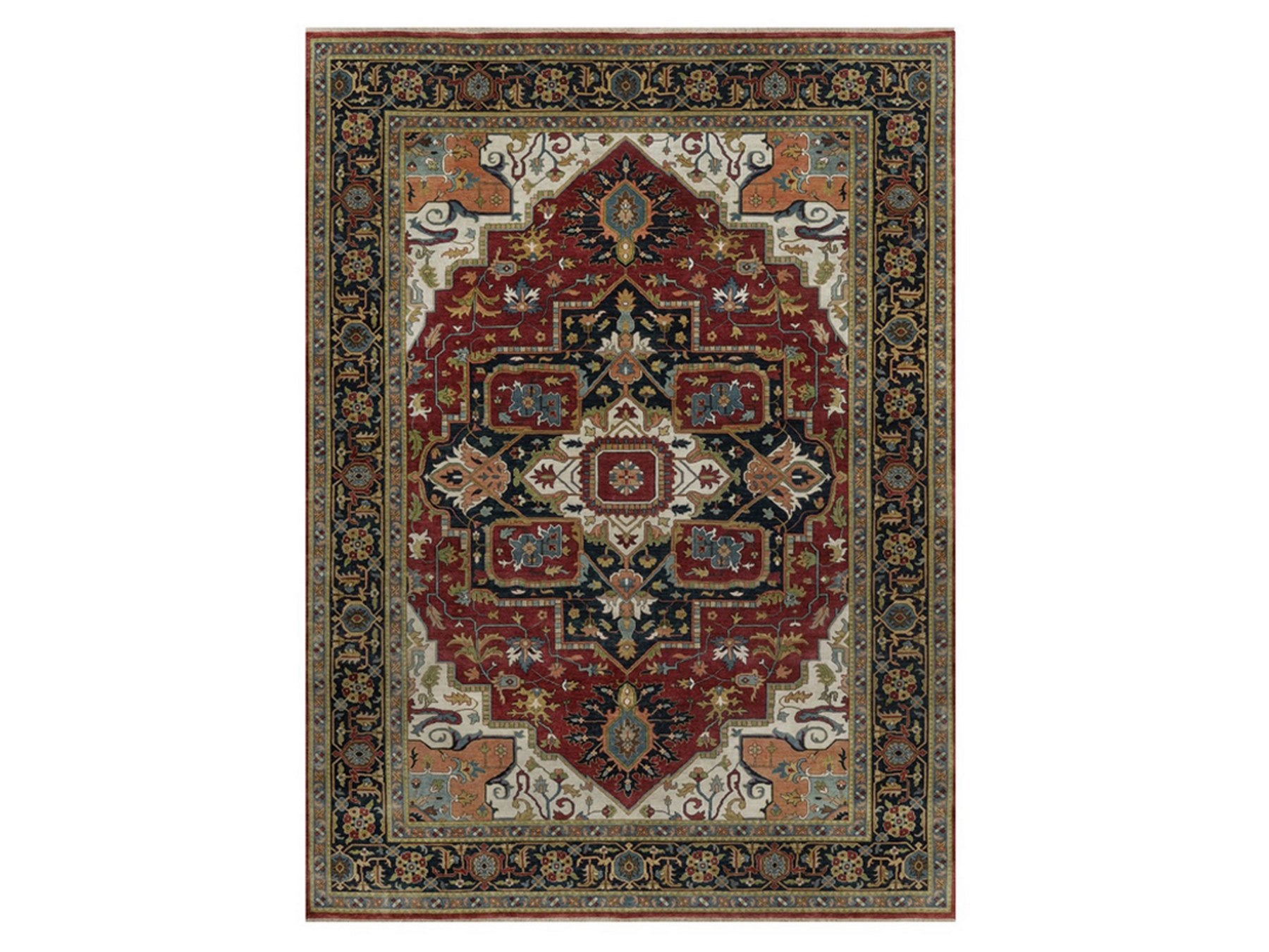 Heriz Heriz hand-knotted wool rug in Red & Navy Blue, 8'8" x 12' — SKU O092040