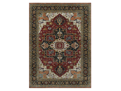 Heriz Heriz hand-knotted wool rug in Red & Navy Blue, 8'8" x 12' — SKU O092040