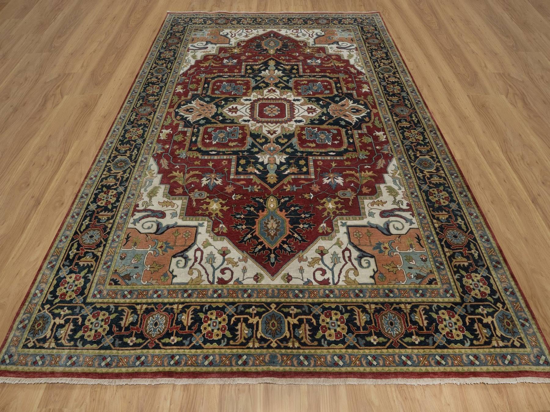 Red 8'8" x 12'0" Heriz Hand knotted Wool Rug - Sku: O092040