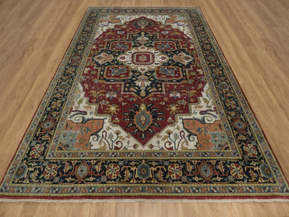 Red 8'8" x 12'0" Heriz Hand knotted Wool Rug - Sku: O092040