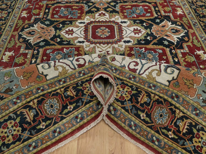 Heriz Heriz hand-knotted wool rug in Red & Navy Blue, 8'8" x 12' — SKU O092040 (view 5)