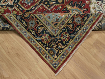 Red 8'8" x 12'0" Heriz Hand knotted Wool Rug - Sku: O092040