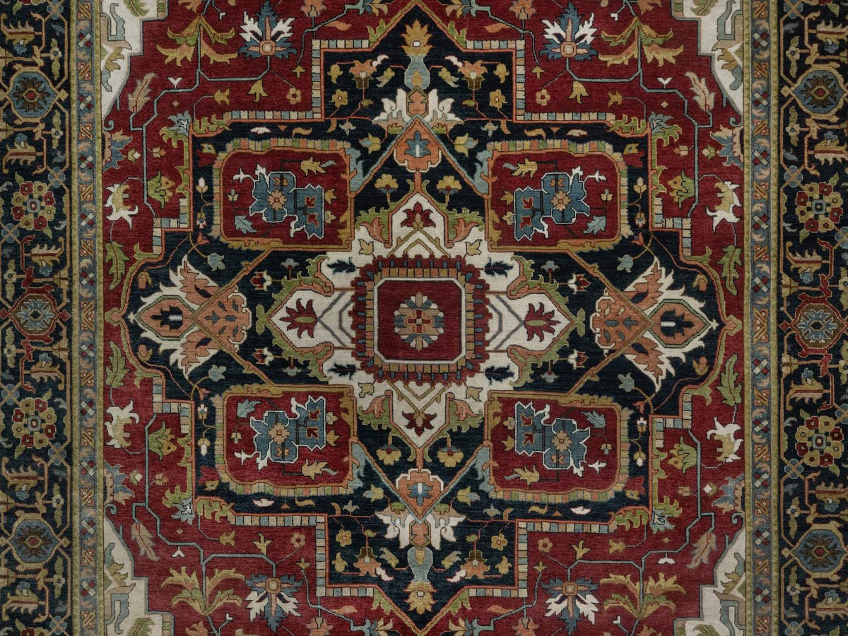 Heriz Heriz hand-knotted wool rug in Red & Navy Blue, 8'8" x 12' — SKU O092040 (view 8)