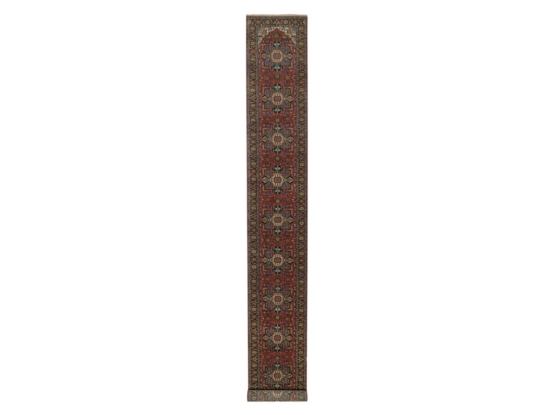 Heriz Heriz hand-knotted wool runner in Red & Navy Blue, 2'7" x 20'4" — SKU O092041
