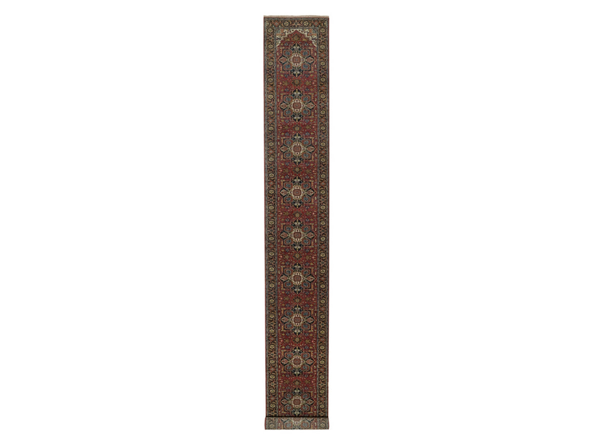 Heriz Heriz hand-knotted wool runner in Red & Navy Blue, 2'7" x 20'4" — SKU O092041