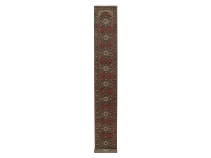 Heriz Heriz hand-knotted wool runner in Red & Navy Blue, 2'7" x 20'4" — SKU O092041