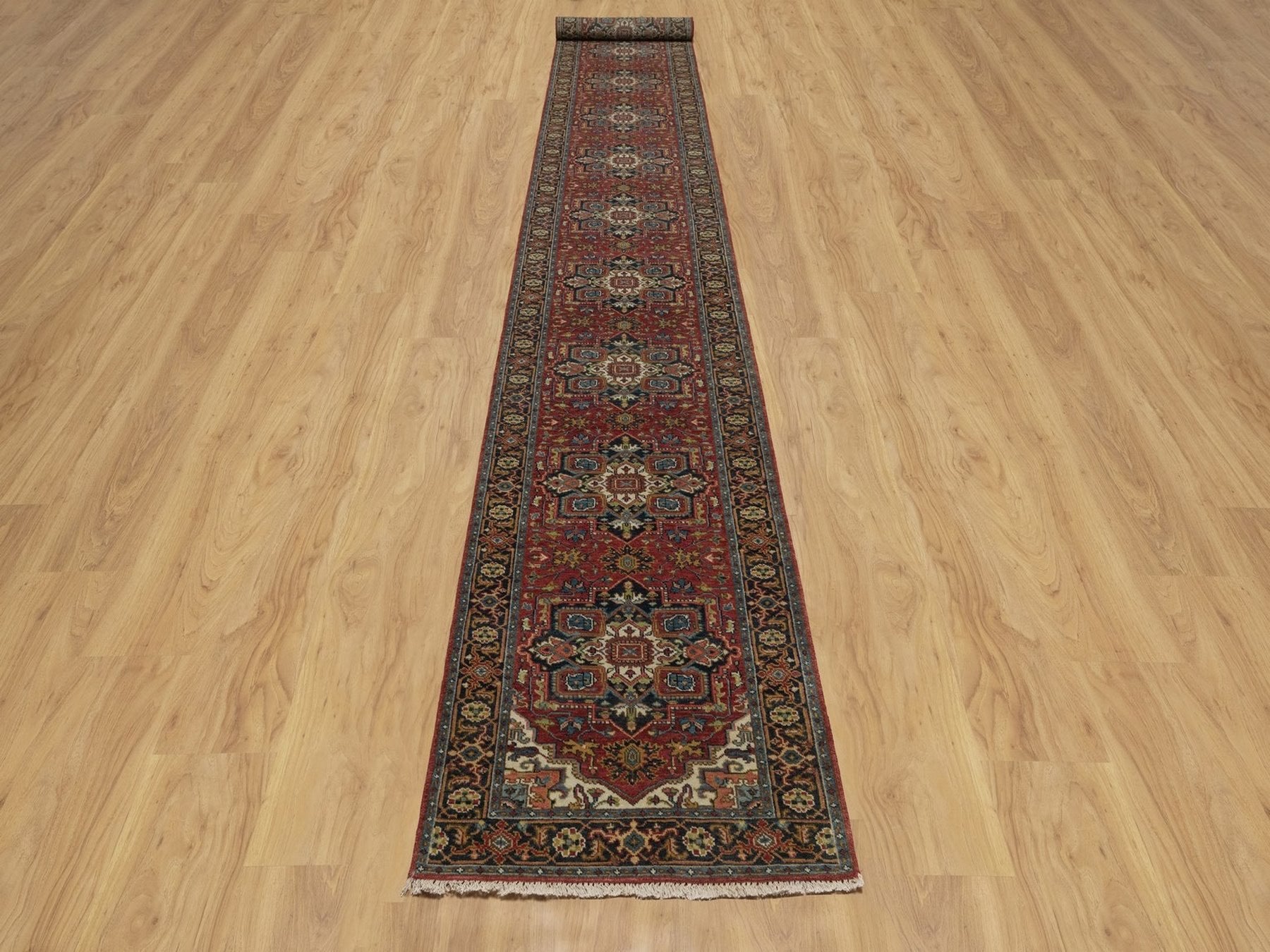 Heriz Heriz hand-knotted wool runner in Red & Navy Blue, 2'7" x 20'4" — SKU O092041 (view 2)