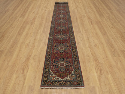 Heriz Heriz hand-knotted wool runner in Red & Navy Blue, 2'7" x 20'4" — SKU O092041 (view 2)