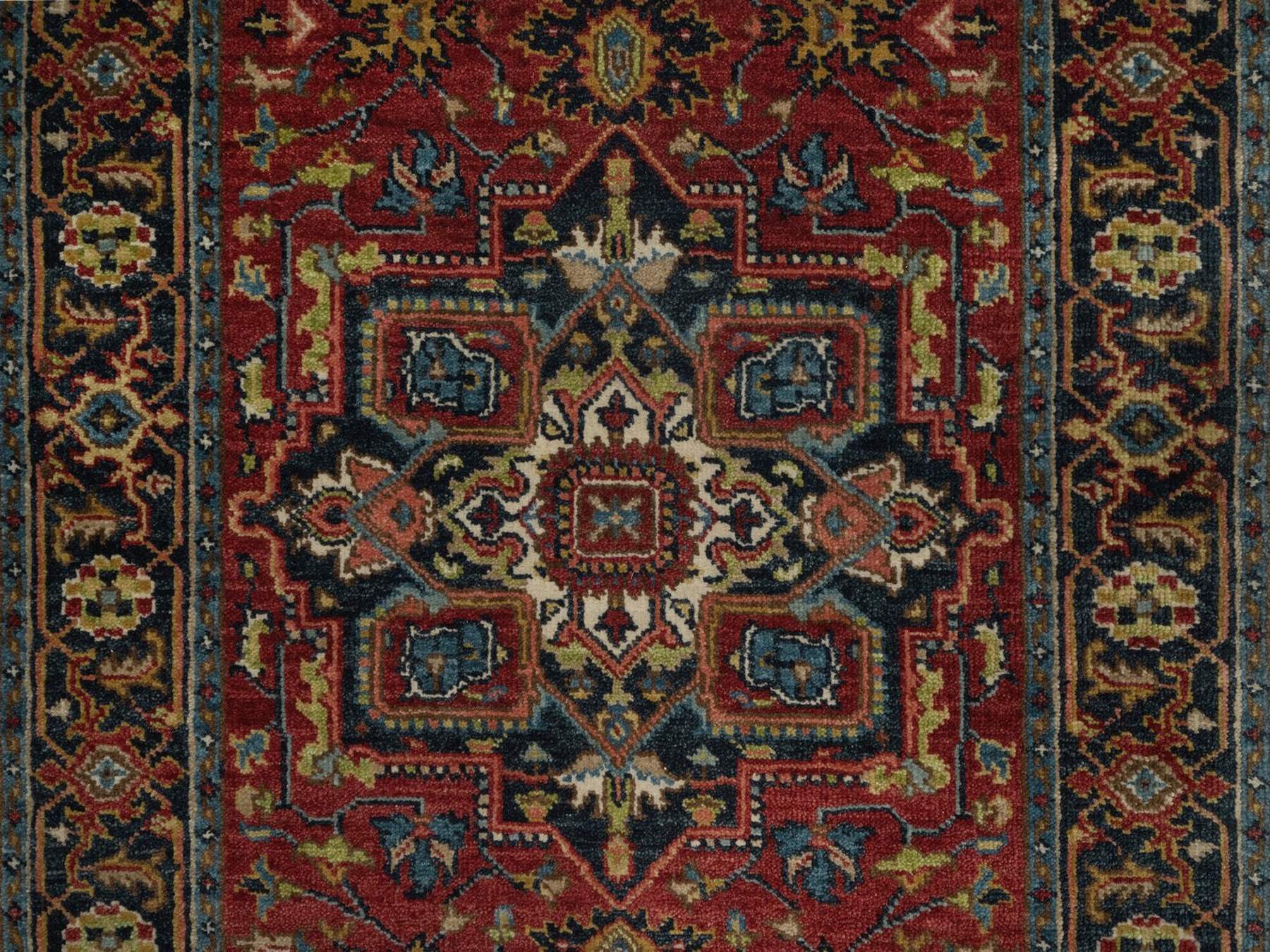 Heriz Heriz hand-knotted wool runner in Red & Navy Blue, 2'7" x 20'4" — SKU O092041 (view 5)