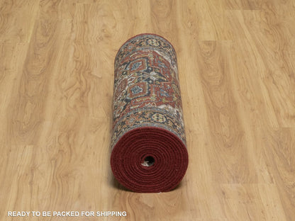 Heriz Heriz hand-knotted wool runner in Red & Navy Blue, 2'7" x 20'4" — SKU O092041 (view 6)