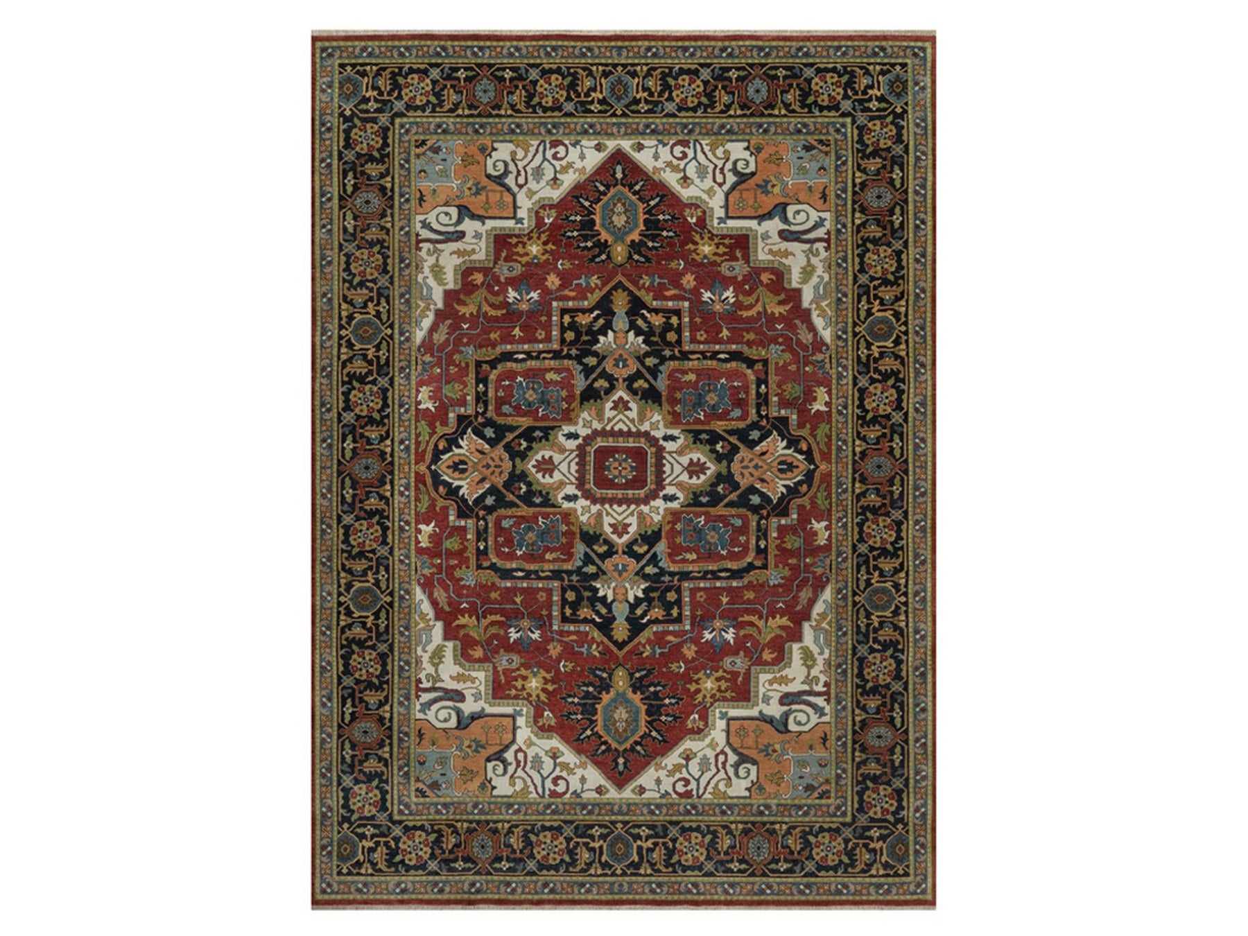 Heriz Heriz hand-knotted wool rug in Red & Navy Blue, 8'8" x 12'2" — SKU O092044