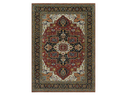 Heriz Heriz hand-knotted wool rug in Red & Navy Blue, 8'8" x 12'2" — SKU O092044