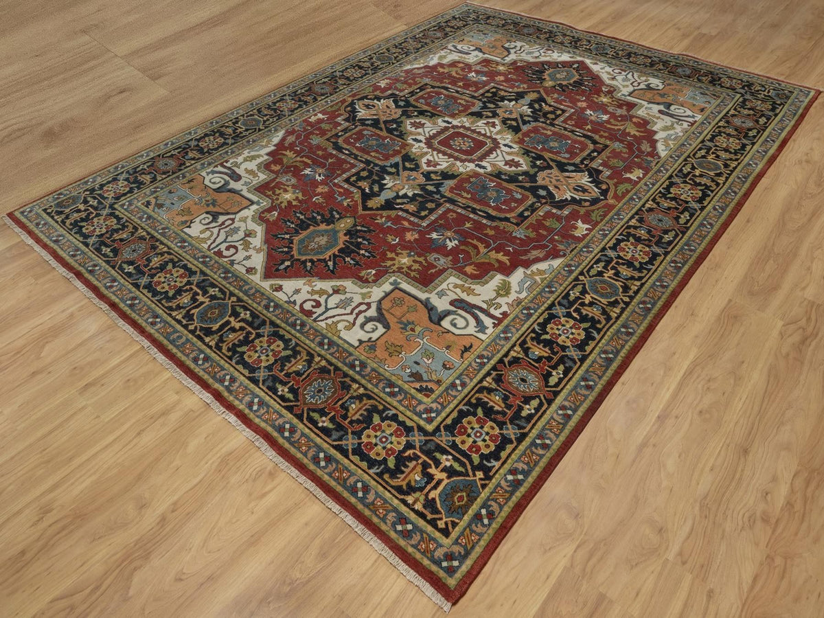 Heriz Heriz hand-knotted wool rug in Red & Navy Blue, 8'8" x 12'2" — SKU O092044 (view 3)