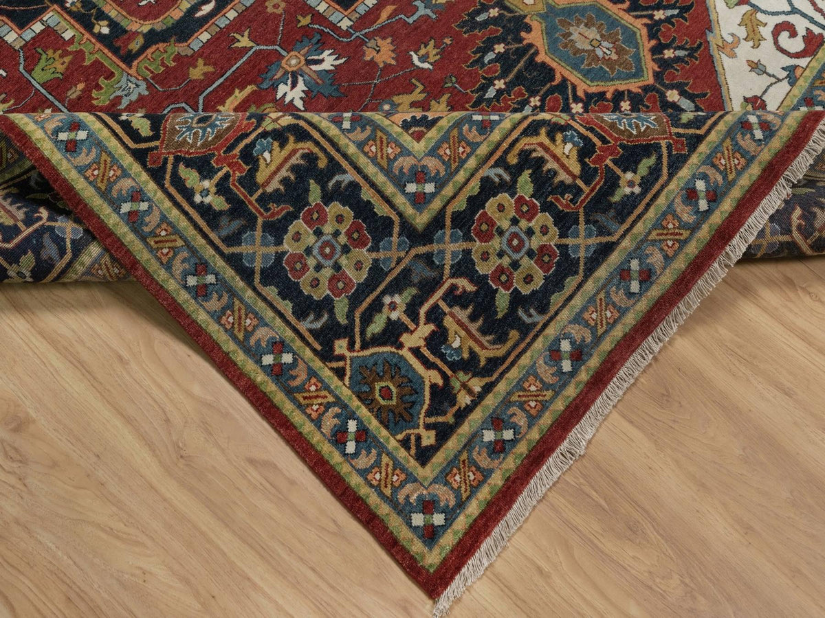 Heriz Heriz hand-knotted wool rug in Red & Navy Blue, 8'8" x 12'2" — SKU O092044 (view 6)