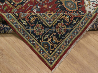 Heriz Heriz hand-knotted wool rug in Red & Navy Blue, 8'8" x 12'2" — SKU O092044 (view 6)