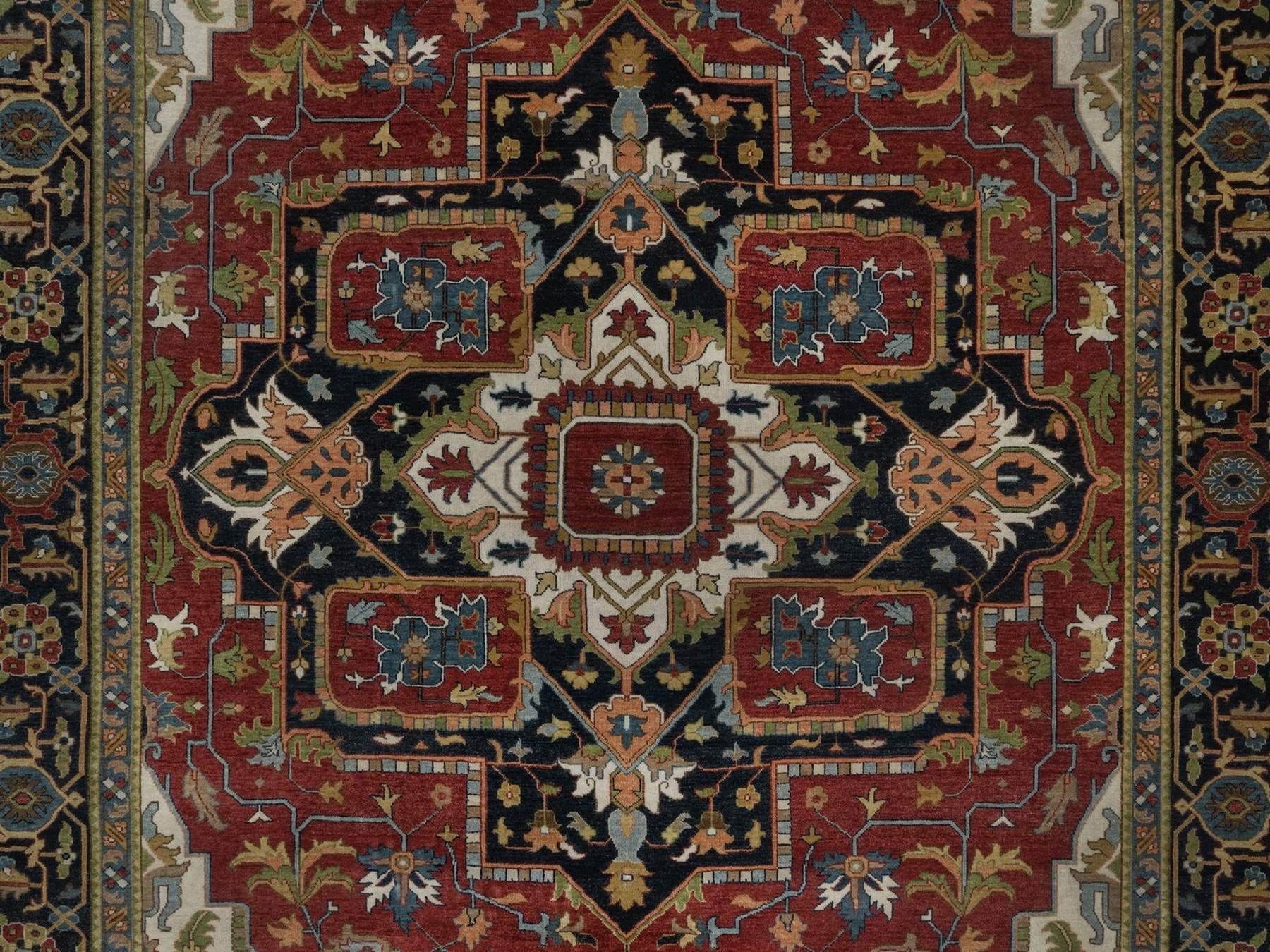 Heriz Heriz hand-knotted wool rug in Red & Navy Blue, 8'8" x 12'2" — SKU O092044 (view 8)