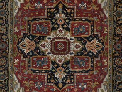Heriz Heriz hand-knotted wool rug in Red & Navy Blue, 8'8" x 12'2" — SKU O092044 (view 8)