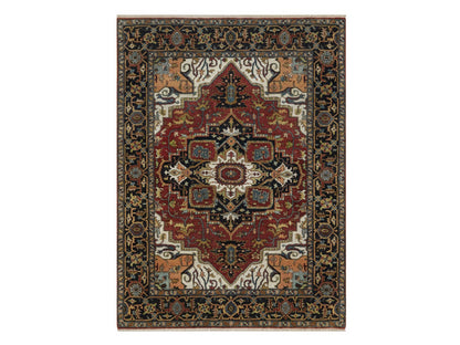 Heriz Heriz hand-knotted wool rug in Red & Midnight Blue, 5'1" x 6'11" — SKU O092047