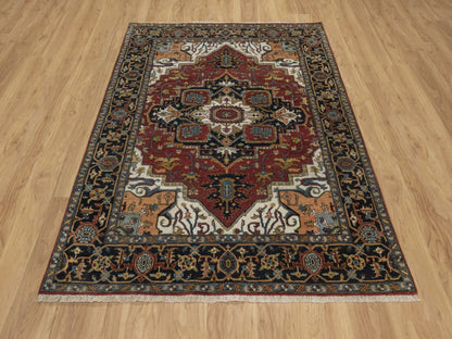 Red 5'1" x 6'11" Heriz Hand knotted Wool Rug - Sku: O092047