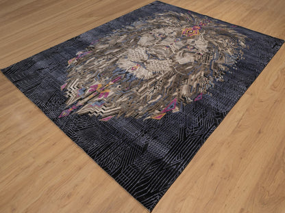 Brown 7'10" x 10'1" Modern and Contemporary Hand knotted Wool/Silk Rug - Sku: O092049
