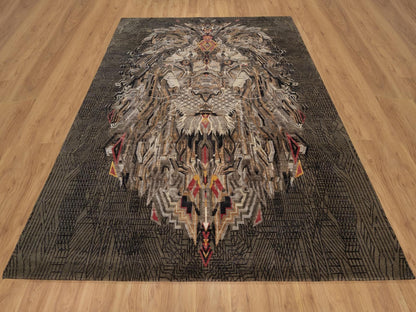 Brown 8'0" x 10'0" Modern and Contemporary Hand knotted Wool/Silk Rug - Sku: O092050