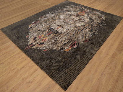 Brown 8'0" x 10'0" Modern and Contemporary Hand knotted Wool/Silk Rug - Sku: O092050