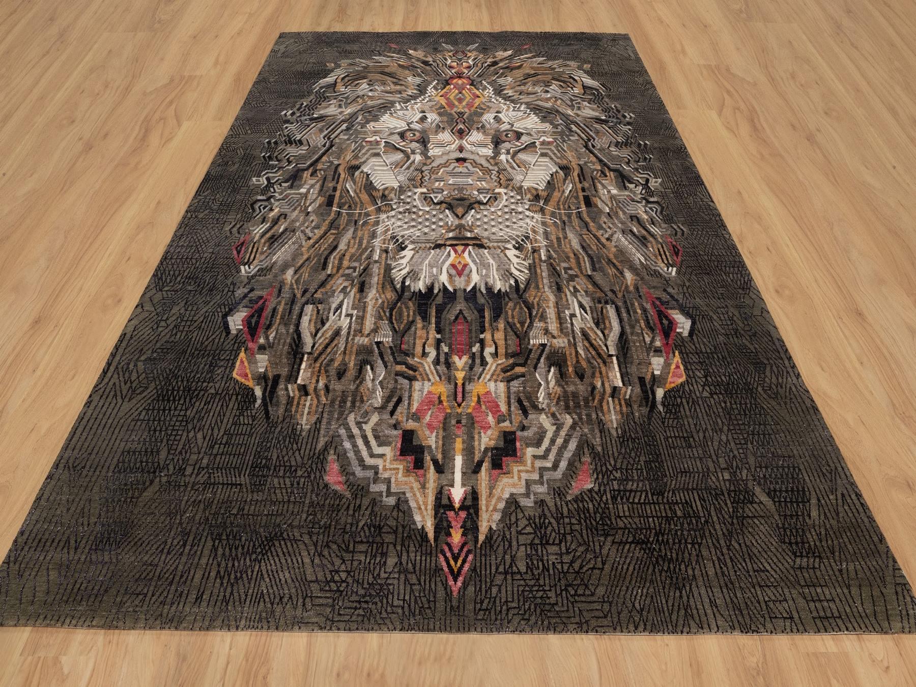 Brown 8'11" x 12'1" Modern and Contemporary Hand knotted Wool/Silk Rug - Sku: O092051