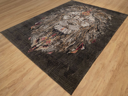 Brown 8'11" x 12'1" Modern and Contemporary Hand knotted Wool/Silk Rug - Sku: O092051