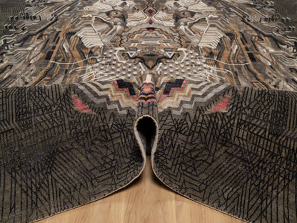 Brown 8'11" x 12'1" Modern and Contemporary Hand knotted Wool/Silk Rug - Sku: O092051
