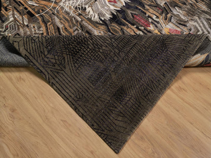 Brown 8'11" x 12'1" Modern and Contemporary Hand knotted Wool/Silk Rug - Sku: O092051