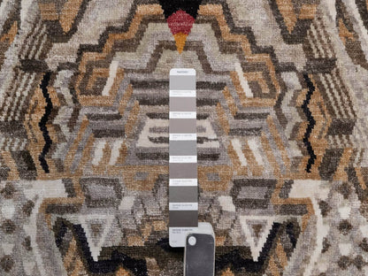 Brown 8'11" x 12'1" Modern and Contemporary Hand knotted Wool/Silk Rug - Sku: O092051
