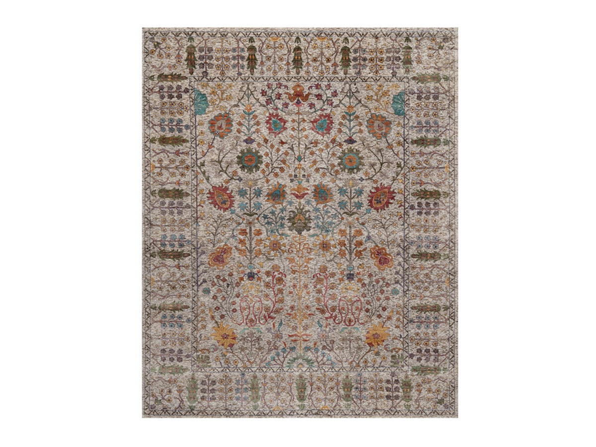 Transitional hand-knotted wool/silk rug in Ivory, 8' x 9'11" — SKU O092053