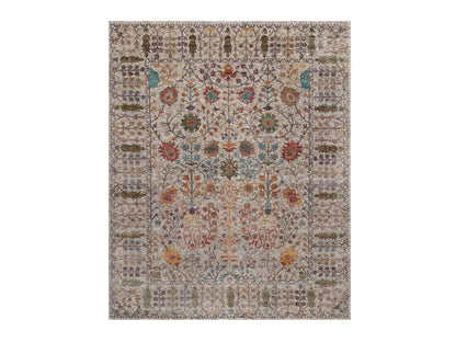 Transitional hand-knotted wool/silk rug in Ivory, 8' x 9'11" — SKU O092053