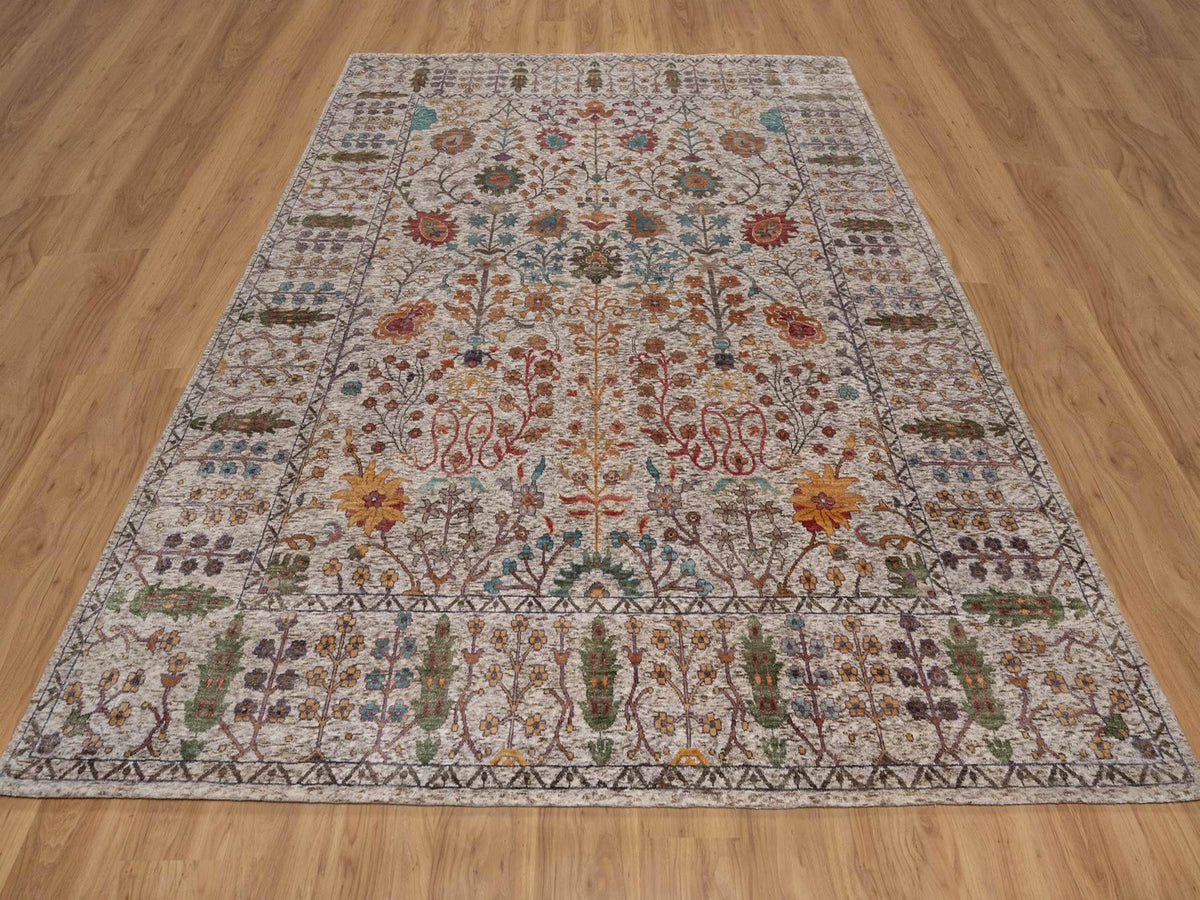 Transitional hand-knotted wool/silk rug in Ivory, 8' x 9'11" — SKU O092053 (view 2)